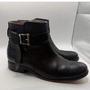 Frye Jenna Genuine Black‎ Leather Buckle Ankle Moto Western Boots Sz Womens 6.5